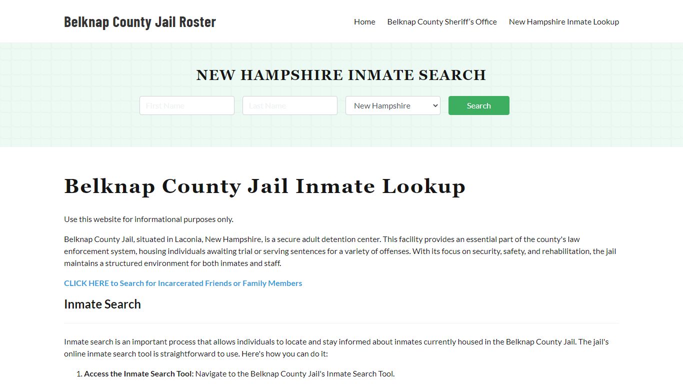 Belknap County Jail Roster Lookup, NH, Inmate Search